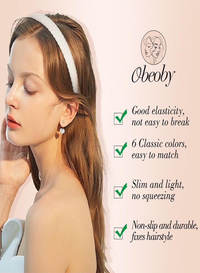 obeoby 6 Pack Trendy Headbands for Women, 0.6inch Thin Knitted Hairbands for Girls Valentines Day Outfit Women's Hair Non Slip - Image 4
